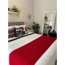 Peseira Cama Queen Trico Manta Sofá 230cmx60cm Cor Vermelho