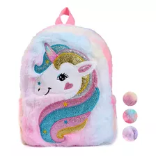 Mochila De Peluche Brillante Modelo Unicornio 32 X 25cm