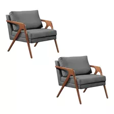 Kit 02 Poltronas Decorativa Mona Luxo Base Em Madeira Maciça