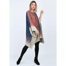 Poncho Vestido Oversize Talle Grande Lanilla Bicolor