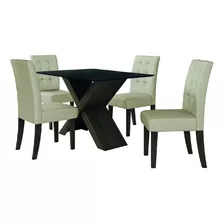 Conjunto Mesa De Jantar Preto Dubai 1,35m Mdf Com 4 Cadeiras