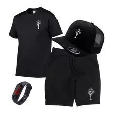 Kit Conjunto Bermuda Moletom+camiseta Boné Lenda Caçadores 