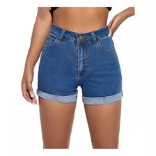 Short Corto De Mezclilla Casual Talle Alto Ajustado Mujer