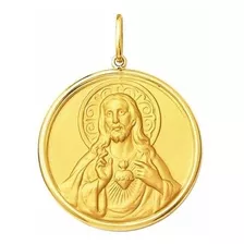 Medalha 3,9 Cm Coraçao De Jesus Ouro 18k Pingente