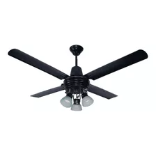 Ventilador De Techo Negro Metalico Con Spot De 3 Luces 