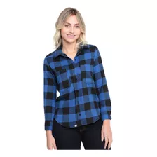 Camisa Xadrez Feminina Azul Flanelada Feminino Manga Longa