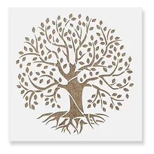 Stencil Árvore Da Vida Folhas Molde Vazado Pintura 20cm