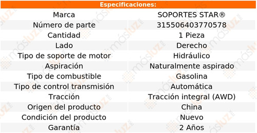 1) Soporte Motor Der Fx37 3.7l 6 Cil 2013 Soportes Star Foto 2