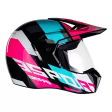 Capacete Feminino Bieffe 3 Sport Adventure Cross Trilha Rosa Cor Preto Brilhante/rosa Tamanho Do Capacete 58