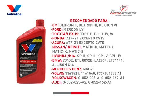 Caja 6 Aceite Atf Sint Valvoline Para Infiniti Matic-s 946ml Foto 3