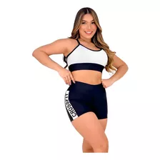 Conjunto Fitness Top Nadador Shortinho Bicolor Desportivo