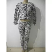 Casaco Blazer E Calça Conjunto Tam 42 Estampado Bom Estado