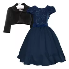 Vestido Azul Infantil Princesas Daminha Festa Luxo + Bolero