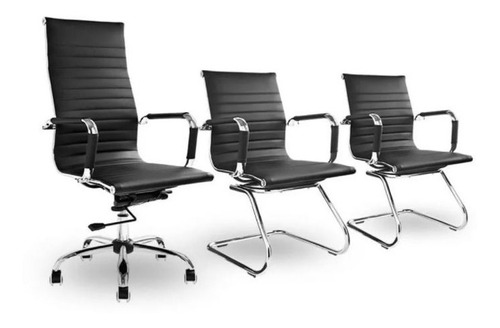 Kit Cadeiras Escritório, 1 Presidente + 2 Fixa Charles Eames