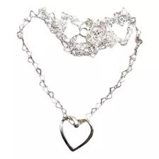 Plata 925 Cadena 55cm Corazones + Dije De Corazón Torcido