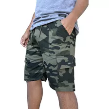 Bermuda Cargo Mom Hombre Algodon Liso Camuflado