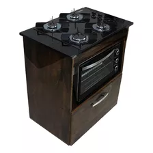 Kit Balcão Salvia Ipê Com Cooktop Preto 4 Bocas E Forno 48l Cor Marrom 127v