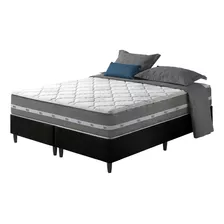 Cama Box Queen Preto + Colchão Molas Ensacadas Miami 158x198 Cor Cinza Com Preto