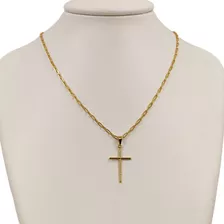 Colar E Pingente Crucifixo Fino Tungstênio Banhada Ouro Cor Dourado