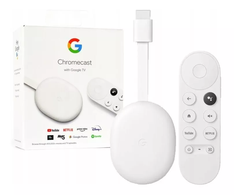 Google Chromecast 4 Control De Voz 4k 8gb En Caja Con Fuente