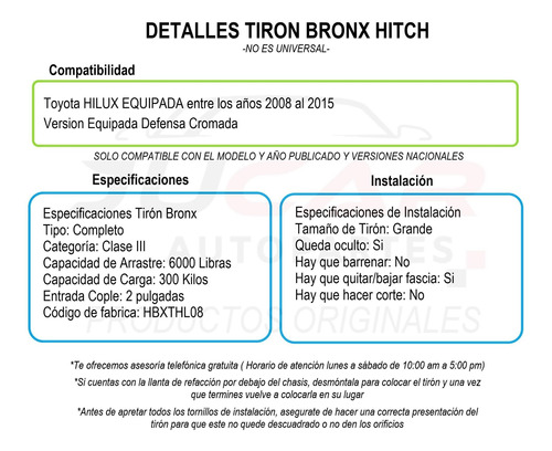 Tiron Jalon Remolque Toyota Hilux 2008-2015 Bronx Foto 7