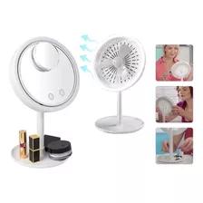 Espejo Con Luz Led-ventilador-táctil-portátil+mini Espejo 5x