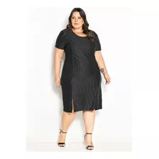 Sofisticado Vestido Social Midi Risca De Giz Plus Size Lindo