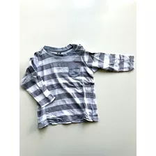 Remera Manga Larga Hym Rayada Gris Y Blanco Talle 6-9 M