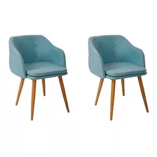 Kit 2 Cadeiras Estofadas Fixas Anima Azul Tiffany Decorativa