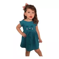 Kit 2 Vestido Blogueira Jeans Bordado Infantil Menina Rodado