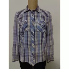 Camisa Tommy Hilfiger Manga Longa Xadrez Lilás Feminina P