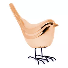 Pássaro Em Cerâmica Decorativo Rosê 15x18x7 Cm - D'rossi