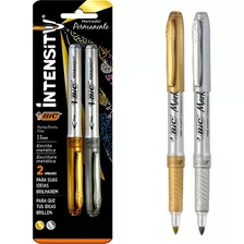 Kit 2 Marcador Permanente Metálico Prata E Dourado Bic