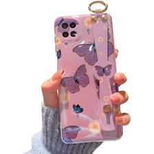 Funda Samsung Galaxy A12 C/correa De Muñeca - Butterfly Lila