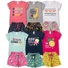 12 Peças Roupa Infantil Menina Combo 6 Conjuntos Verão