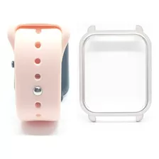 Pulseira Silicone Para Amazfit Bip + Case Bumper +película Cor Nude Largura 20 Mm