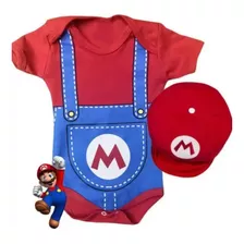 Body + Boina Bebê Menino Super Mario Temático Mesversario
