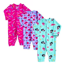 Roupa Infantil Kit 3 Macacão Longo Soft Grosso Tam. P Ao 3