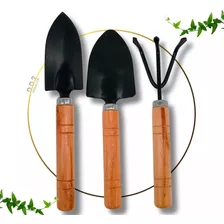 Set Herramientas X3 Para Jardineria Mediano Con Mango Madera