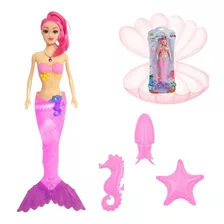 Boneca Princesa Sereia Barbie Cauda Ascende Luz