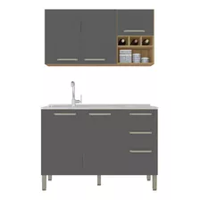 Cocina 120cm Jazmín 6 Puertas Maderado Natural/gris