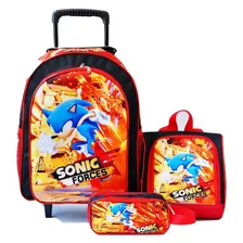 Mochila Sonic Force Rodinhas Lanch Estojo Kit