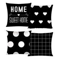 Kit C/ 4 Capas De Almofada Decorativas Home Sweet Home Preto