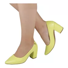 Sapato Feminino Scarpin Bico Fino Boneca Salto Grosso Moda