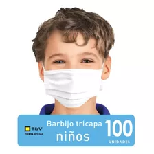 Barbijos Tricapa Infantil Niños Clip Nasal Colegio X 100