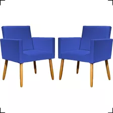 Kit 2 Poltronas Decorativas Cadeiras Recepção Corino Cores Cor Azul-royal