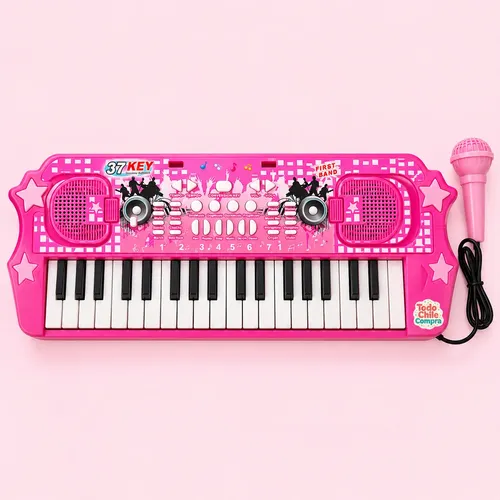 Teclado Piano Musical Infantil 37 Teclas Con Micrófono Rosa