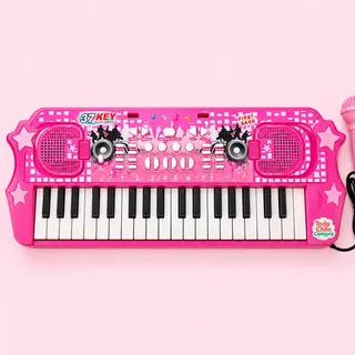 Teclado Piano Musical Infantil 37 Teclas Con Micrófono Rosa