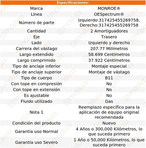 2- Amortiguadores Traseros Gas Oespectrum Santa Fe 2019/2020 Foto 3