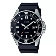 Relógio De Pulso Casio Mdv-107 Com Corpo Prata, Analógico, Fundo Preto, Com Correia De Resina Cor Preto, Agulhas Cor Branco E Prata E Vermelho, Subdials De Cor Branco E Prata, Ponteiro De Minutos/segu